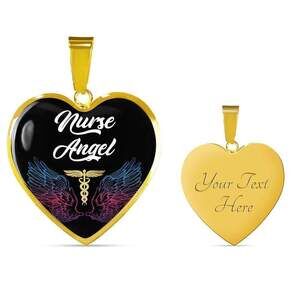 Nurse Angel Necklace Personalized Engraved Gold Heart Necklace Custom Name Date
